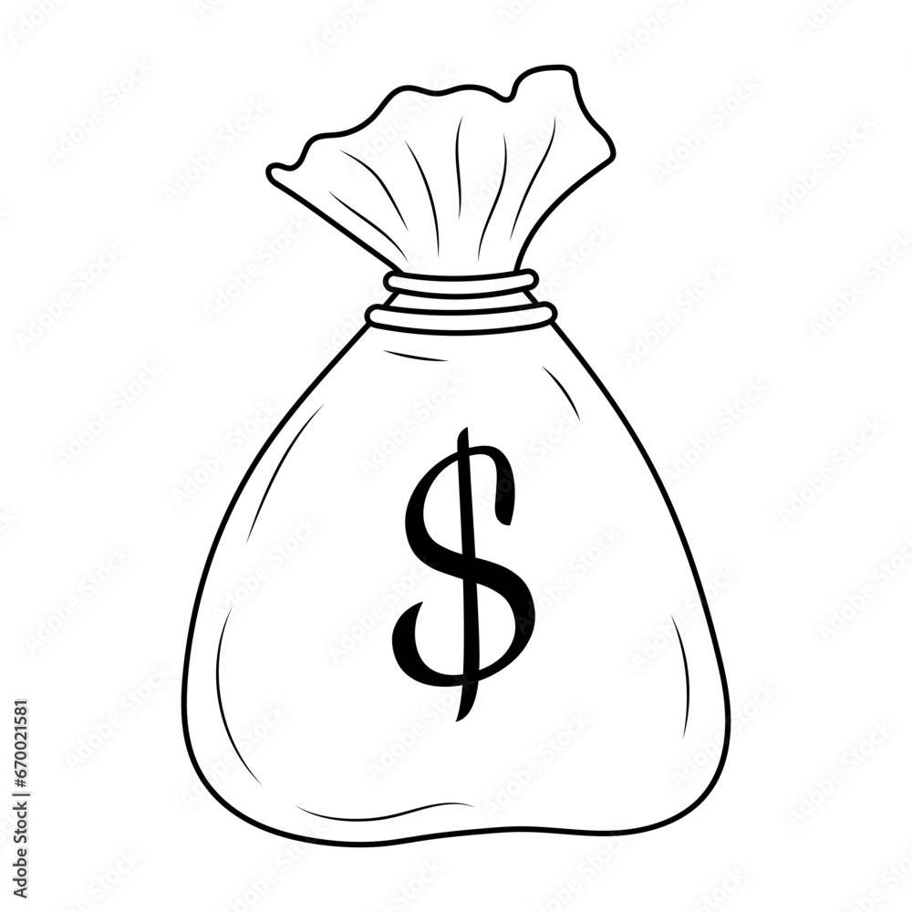 Money bag with dollar sign. Linear doodle icon. Wealth, success, bank or finance concept. Money bag with dollar sign. Linear doodle icon. Wealth, success, bank or finance concept.
