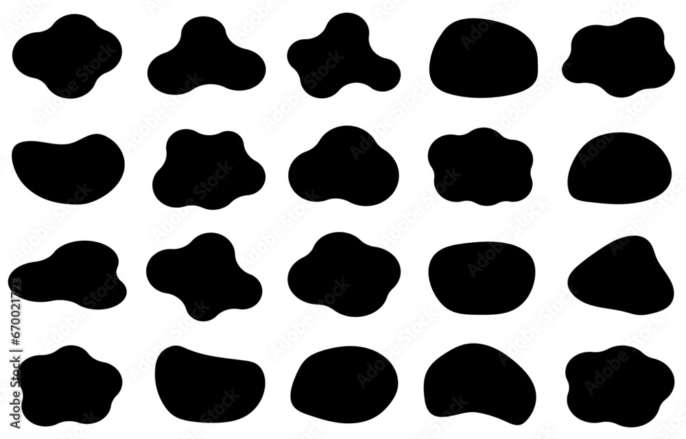 抽象的な形　液体シェイプ　blob クロ　ふにゃふにゃ　黒　素材　ベクター　セット　丸 - obrazy, fototapety, plakaty 