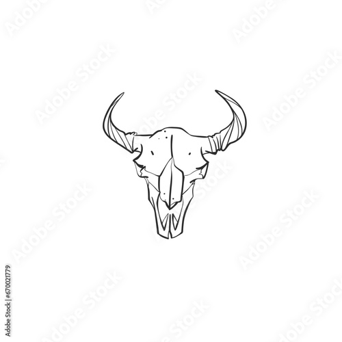 Hand drawn vector abstract graphic line art collection of mystical and esoteric bull and cow animal skull ,isolated on white background.Skull bull Vector sketch line illustration and silhouette. © anastasy_helter