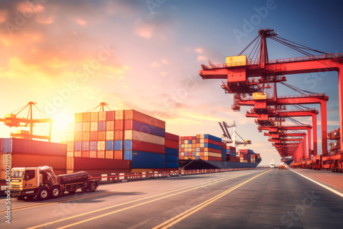 Container ships support cargo transport and import export trade around the world through a global network. Logistics  business growth and business success concept.