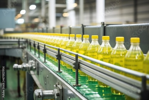 conveyor belt with lemonade bottles seen from different angles