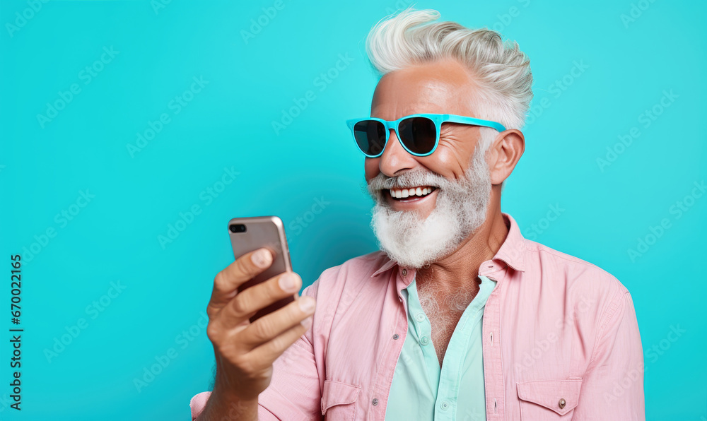 Elderly man engaging in a video call with loved ones.