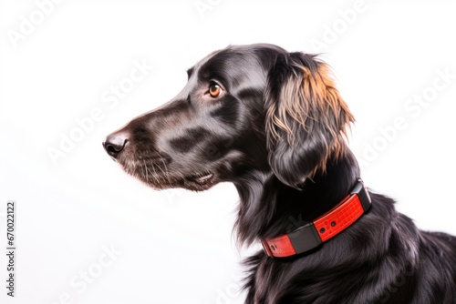 dog collar with built-in microchip over white surface