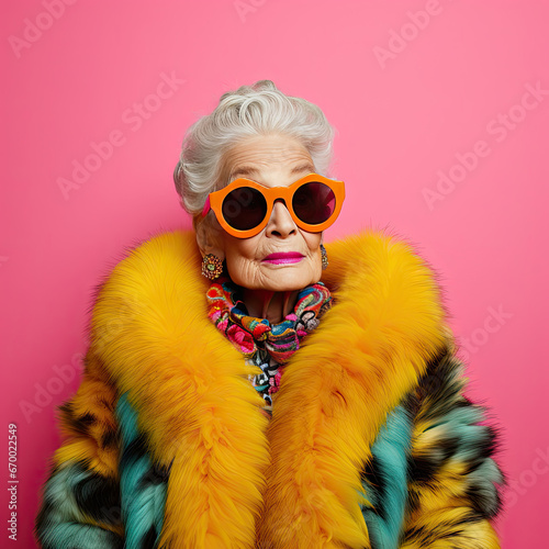 Stylish grandma in fur coa.