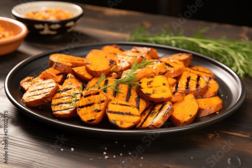grilled sweet potatoes served on a ceramic plate