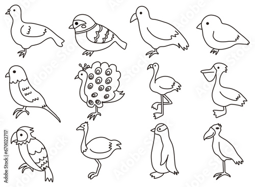 横向きの鳥のアイコンセット