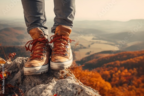 Hiking in Fall: Climber's Shoe on Beautiful Mountain