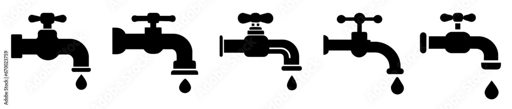 Faucet icons set. Water fauced or tap icon. Faucet icons set. Water fauced or tap icon.