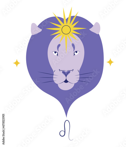 Leo or lion, fifth zodiac sign in Astrology. Isolated vector illustration in flat design
