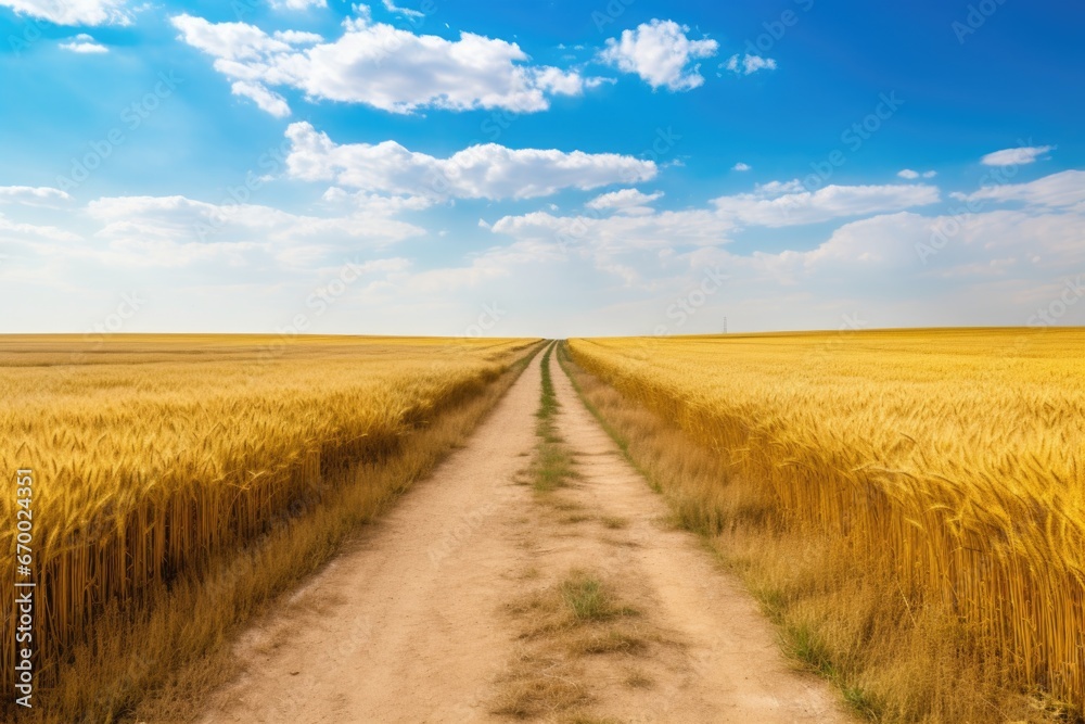 a beaten pathway winding through golden wheat fields