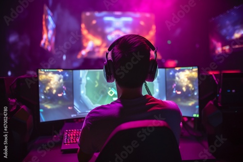 Back View of Gamer Playing Video Game - Esports Enthusiast