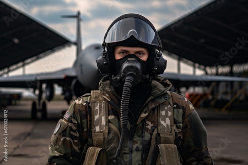 Air Force Aviator in Uniform - Fighter Jet Pilot on Runway
