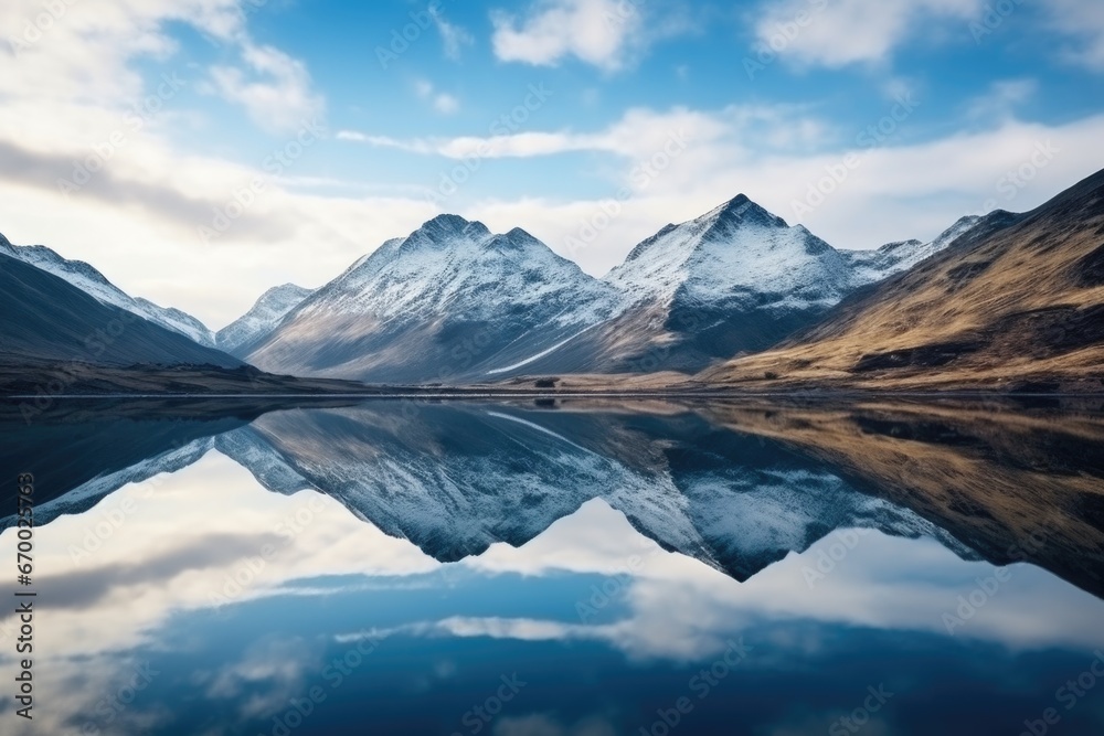 a perfect mirror reflection of a mountain on a calm lake