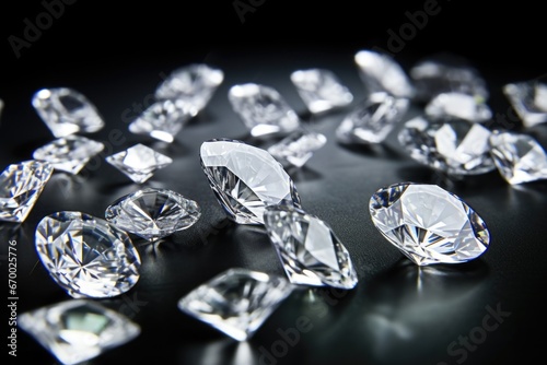 a scattering of flawless, clear diamonds on matte surface