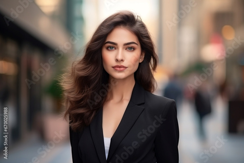 Portrait of beautiful businesswoman in city