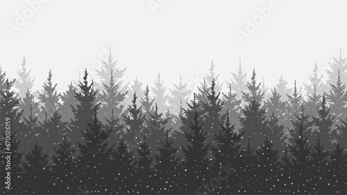 Forest background snowy spruce and pine