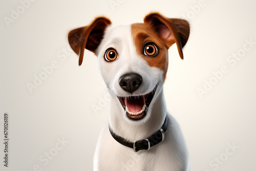 Jack Russell Terrier on a white background. Adorable 3D cartoon animal close-up portrait.
