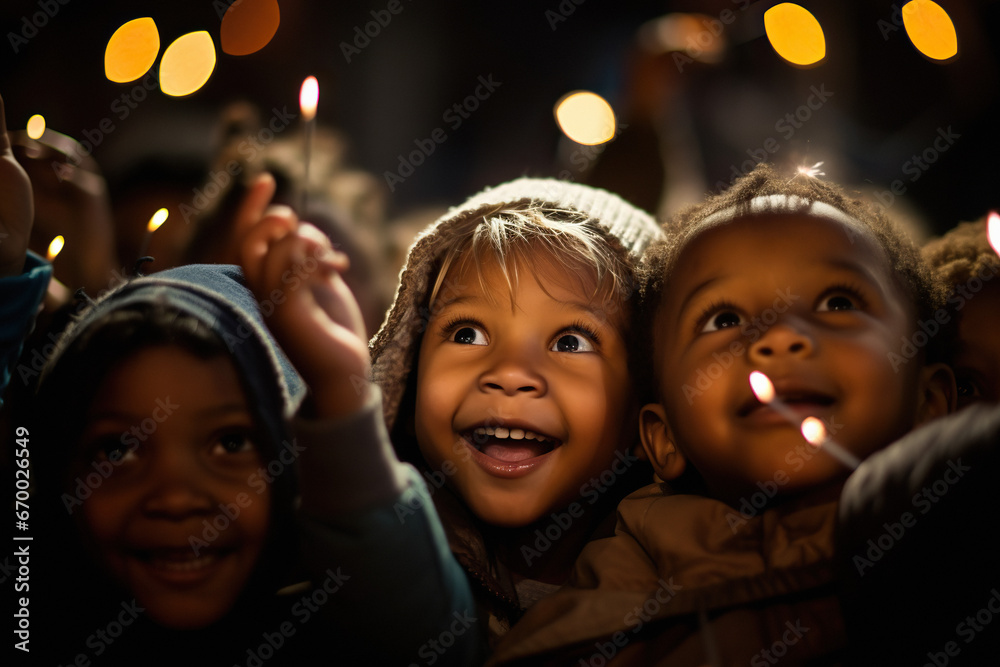 Small children from low-income families are excited to watch Bengal lights Small children from low-income families are excited to watch Bengal lights