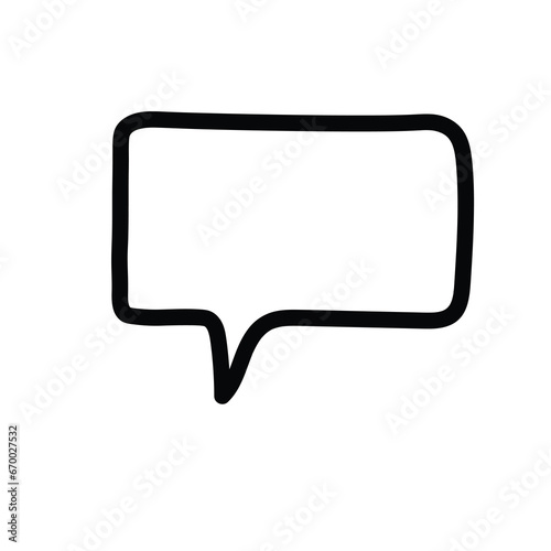 A hand-drawn cartoon icon of an empty speech bubble on a white background.