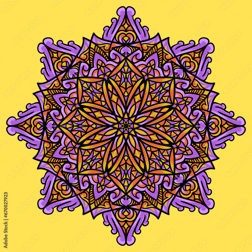 Vector hand drawn mandala illustration. Colorful detailed mandala ornament.