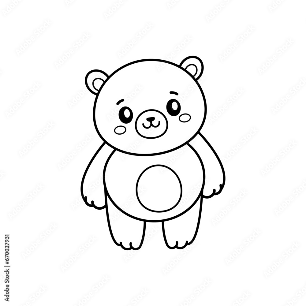 Fototapeta premium Bear. Coloring page, coloring book page. Black and white vector illustration.