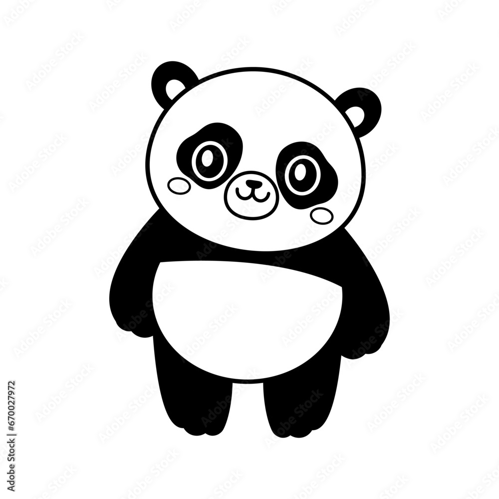 Cute panda. Coloring page, coloring book page. Black and white vector ...