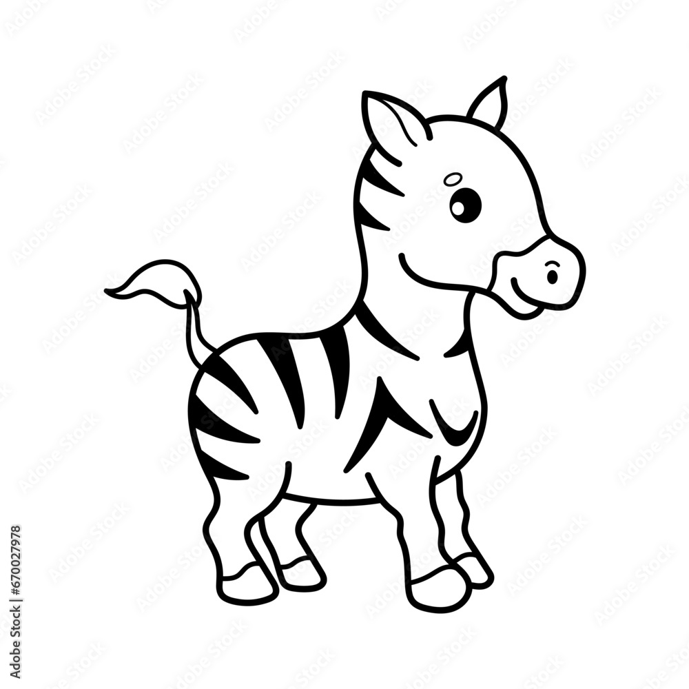 Zebra. Coloring page, coloring book page. Black and white vector illustration.