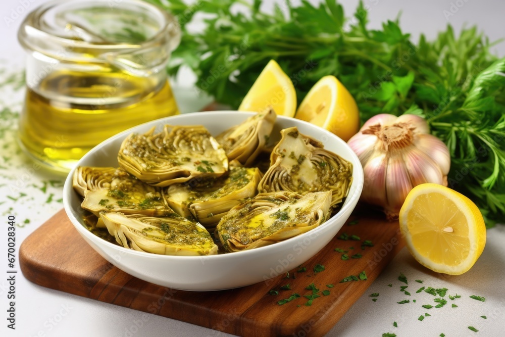 artichoke hearts marinated in oil with herbs and spices