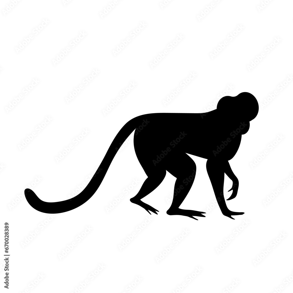 Silhouette of an African savannah primate animal, monkey. Vector graphics.