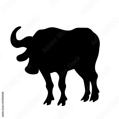 Silhouette of African savannah animal horned buffalo. Vector graphics.