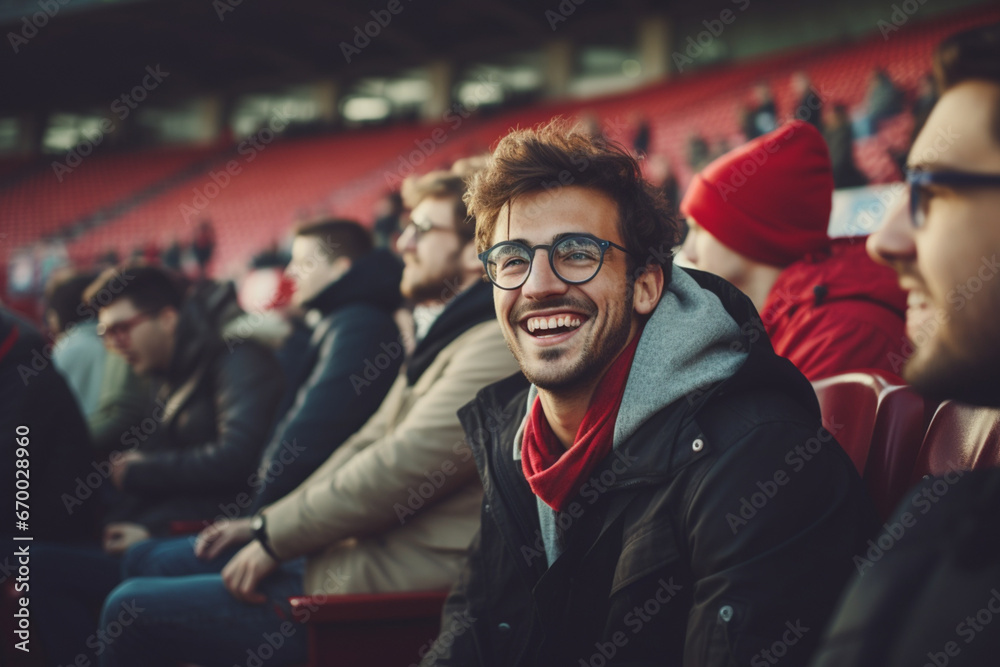 Portrait of Man with friends watching a soccer match at stadium Portrait of Man with friends watching a soccer match at stadium