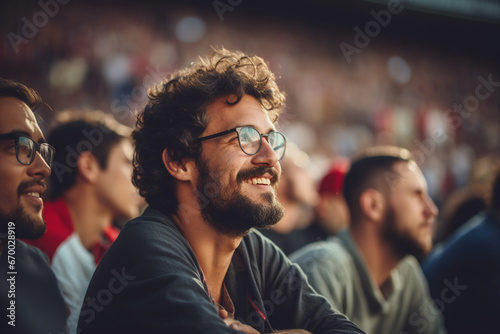 Portrait of Man with friends watching a soccer match at stadium