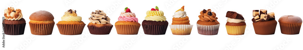 set of cupcakes isolated on a transparent background