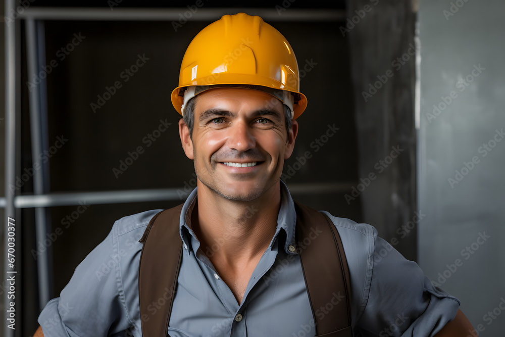 Mature handsome construction worker smiling at camera Mature handsome construction worker smiling at camera