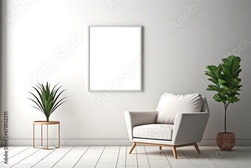 Wall art printing mock-up with a blend of luxurious and minimalistic white sofa