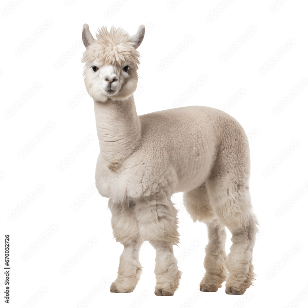 Fototapeta premium Alpaca standing made with generative AI - transparant background - png