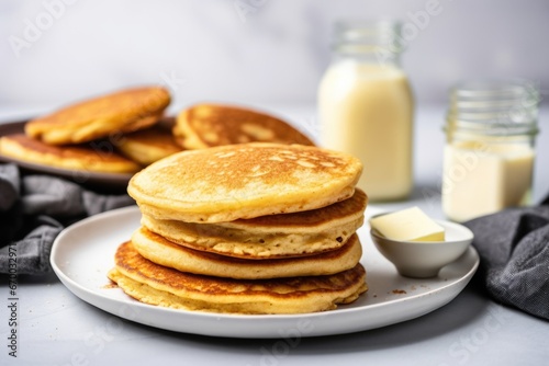vegan buttermilk pancakes with a side of vegan butter