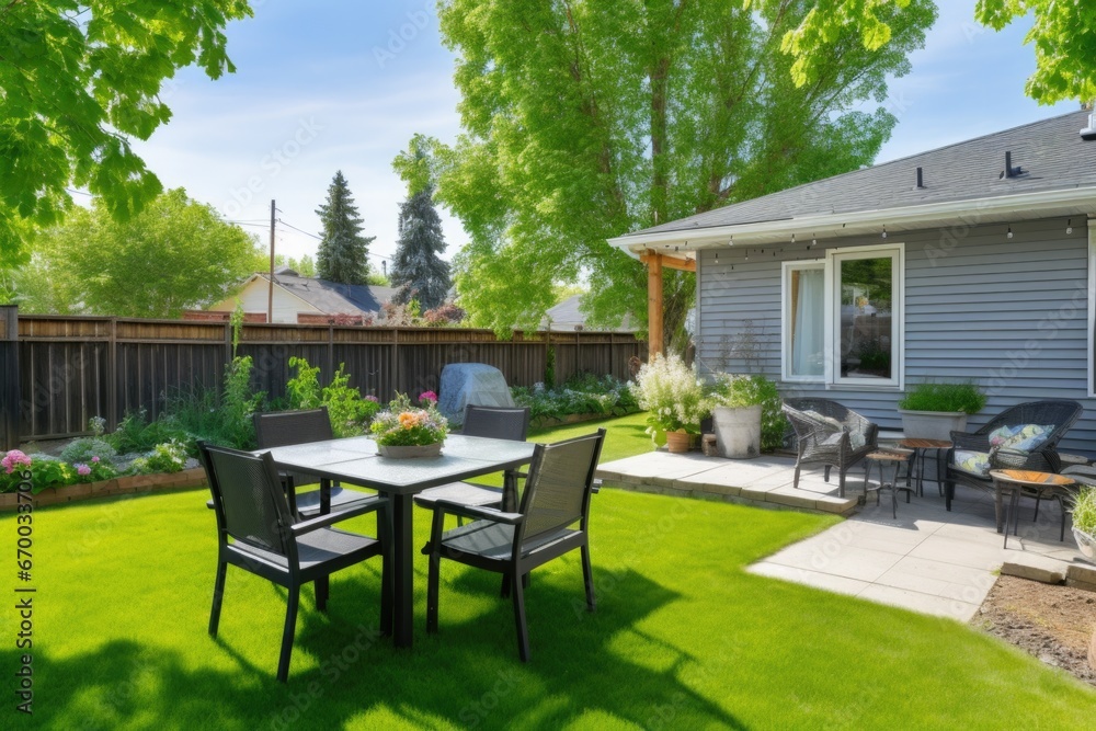 well-groomed backyard of a suburban short-term rental