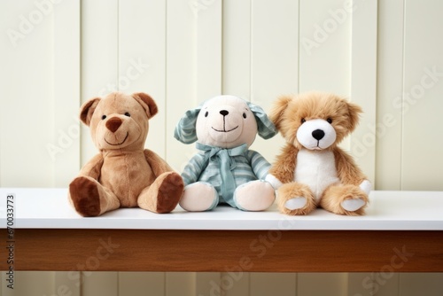 pairs of stuffed animals sitting side by side © studioworkstock