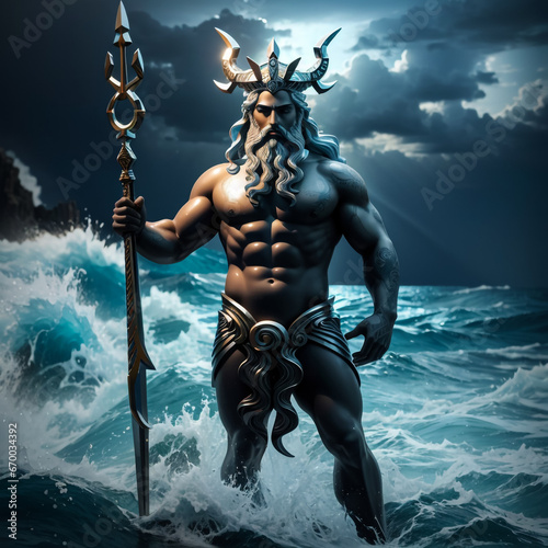 God of sea standing in water
