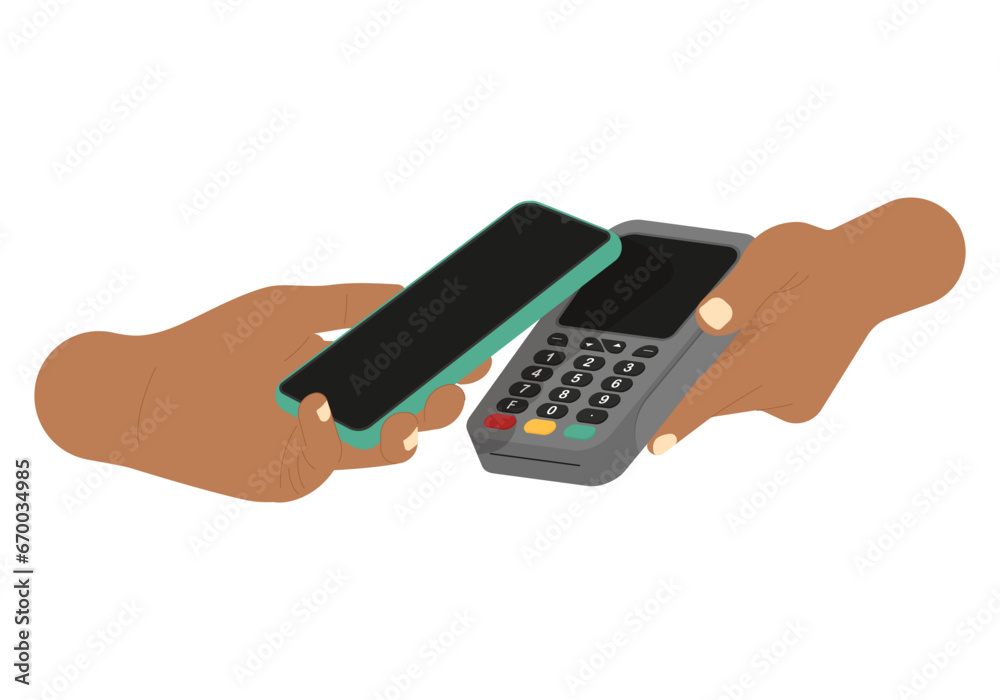 Contactless payment using a mobile phone. Payment terminal. Vector illustration Contactless payment using a mobile phone. Payment terminal. Vector illustration