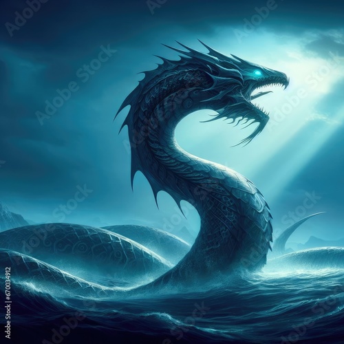 sea dragon in the water japanese illustration background