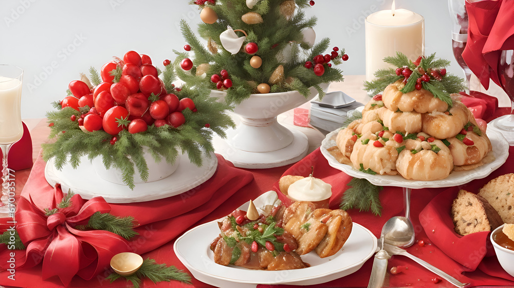 A Grand Christmas Feast | How to Decorate Your Table with Exquisite Delicacies and Elegance generative AI