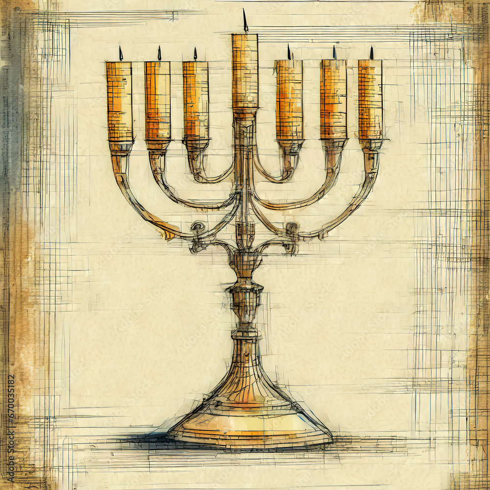 Hand drawn sketch Hanukkah background in antique style.