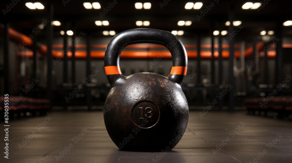 Fototapeta premium Black Kettlebell On Gym Floor Large, Background Image, Valentine Background Images, Hd