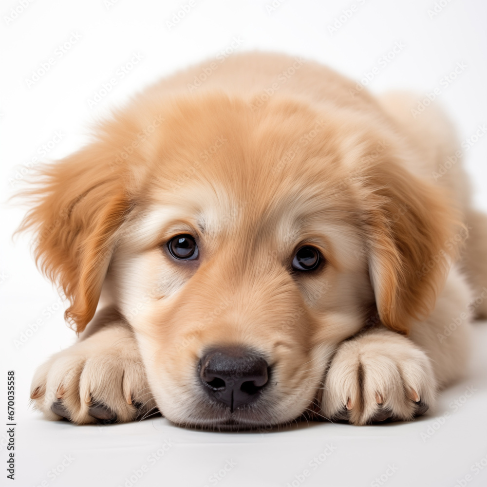 golden retriever puppy cute white background