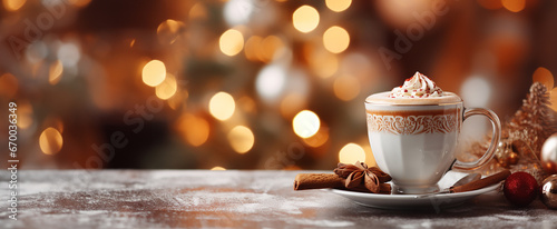 cioccolata con panna e biscottini natalizi photo