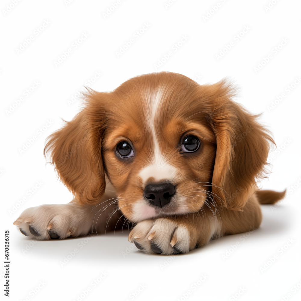 cavalier king charles spaniel puppy cute white background 