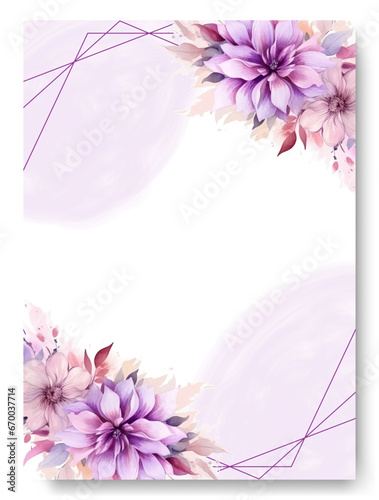 Vector abstract boho wedding invitation template on a purple water lily background vector banner poster template