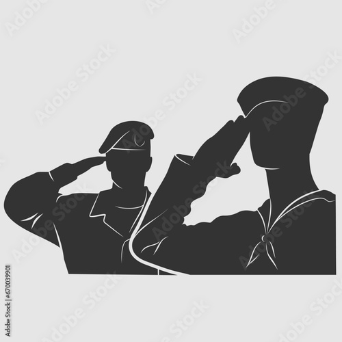 US Navy sailor and Soldier saluting silhouette. Vector illustration